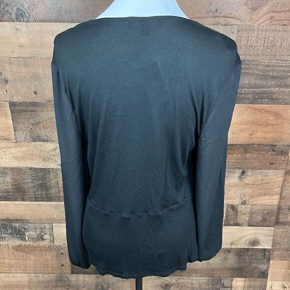 Inc International Concepts Blouse V Neck Black Draped Front Women Size Large - Picture 14 of 15